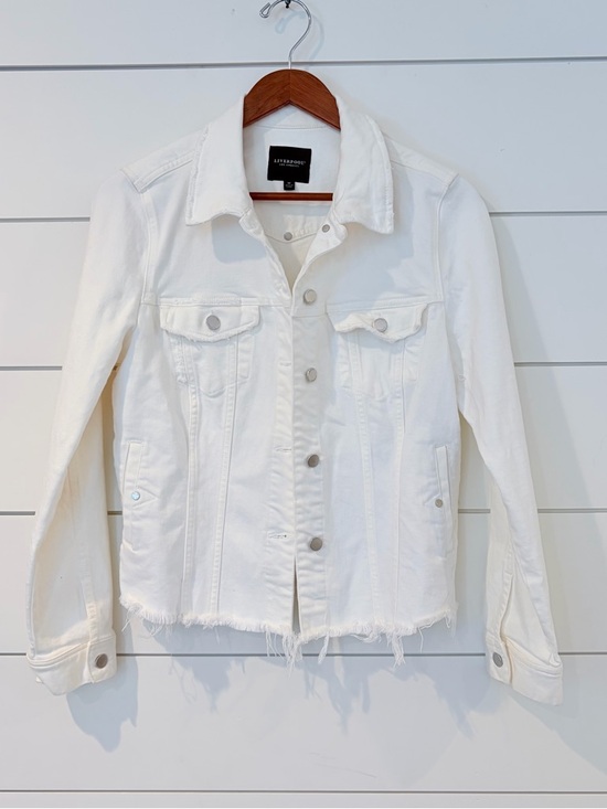 Liverpool Jackets & Blazers - Liverpool LA White Denim Jacket Frayed Hem Minimalist Cropped M Clean Girl